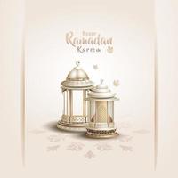 islámico saludo Ramadán tarjeta diseño con hermosa blanco linternas vector