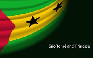 Wave flag of Sao Tome and Principe on dark background. vector