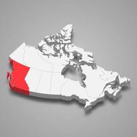 British Columbia region location within Canada 3d map vector