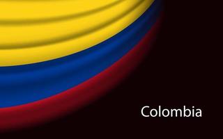 Wave flag of Colombia on dark background. vector