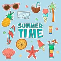 Colorful hand drawn summer stickers collection. VECTOR ILLUSTRATOR