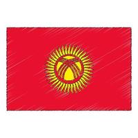 Hand drawn sketch flag of Kyrgyzstan. Doodle style icon vector