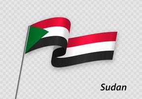 Waving flag of Sudan on flagpole. Template for independence day vector