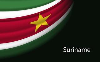 Wave flag of Suriname on dark background. vector