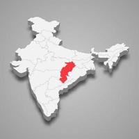 Chhattisgarh state location within India 3d map vector