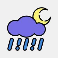 Icon rainy night. Weather elements symbol. Icons in filled line style. Good for prints, web, smartphone app, posters, infographics, logo, sign, etc. vector