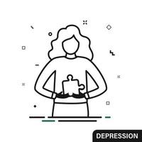 Lonely depressed man with marker, bad mood, psychological disorder, depression banner. vector