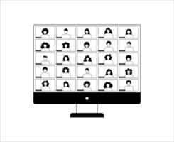 Illustration for video conferencing and meetings application on desktop. Five users. vector