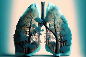 Lung forest abstract blue background. Concept of healthy lungs. Fresh and clean lungs without lung pollution. photo