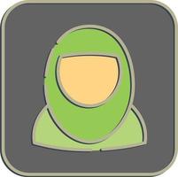 Icon moslem woman. Islamic elements of Ramadhan, Eid Al Fitr, Eid Al Adha. Icons in embossed style. Good for prints, posters, logo, decoration, greeting card, etc. vector