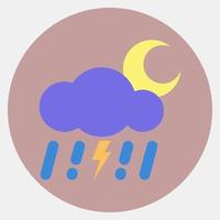 Icon thunder storm night. Weather elements symbol. Icons in color mate style. Good for prints, web, smartphone app, posters, infographics, logo, sign, etc. vector