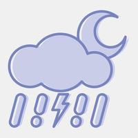 Icon thunder storm night. Weather elements symbol. Icons in two tone style. Good for prints, web, smartphone app, posters, infographics, logo, sign, etc. vector