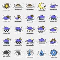 Icon set of weather. Weather elements symbol. Icons in MBE style. Good for prints, web, smartphone app, posters, infographics, logo, sign, etc. vector