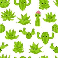 Seamless smile cacti and succulents. Funny seamless pattern vector