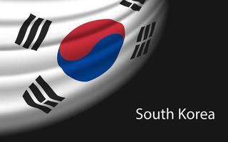 Wave flag of South Korea on dark background. Banner or ribbon ve vector