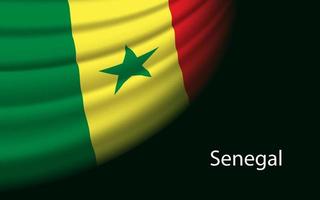 Wave flag of Senegal on dark background. vector