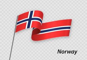 Waving flag of Norway on flagpole. Template for independence day vector