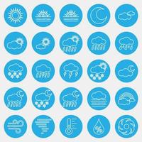 Icon set of weather. Weather elements symbol. Icons in blue round style. Good for prints, web, smartphone app, posters, infographics, logo, sign, etc. vector