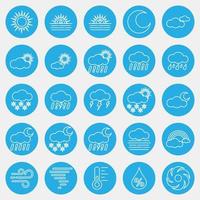 Icon set of weather. Weather elements symbol. Icons in blue round style. Good for prints, web, smartphone app, posters, infographics, logo, sign, etc. vector