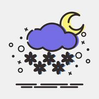 Icon snowing night. Weather elements symbol. Icons in MBE style. Good for prints, web, smartphone app, posters, infographics, logo, sign, etc. vector