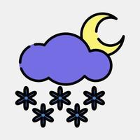 Icon snowing night. Weather elements symbol. Icons in filled line style. Good for prints, web, smartphone app, posters, infographics, logo, sign, etc. vector