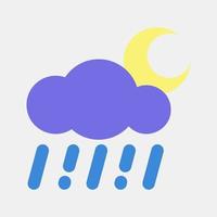 icono lluvioso noche. clima elementos símbolo. íconos en plano estilo. bueno para huellas dactilares, web, teléfono inteligente aplicación, carteles, infografía, logo, firmar, etc. vector