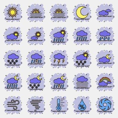 Icon set of weather. Weather elements symbol. Icons in comic style. Good for prints, web, smartphone app, posters, infographics, logo, sign, etc.