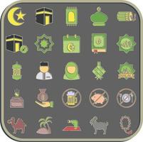 Icon set of islamic. Islamic elements of Ramadhan, Eid Al Fitr, Eid Al Adha. Icons in embossed style. Good for prints, posters, logo, decoration, greeting card, etc. vector