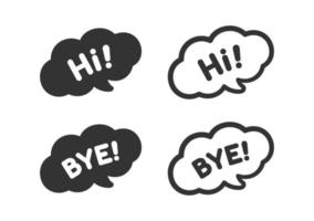 Cute Hello and Bye greeting speech bubble icon set. Simple flat vector illustration.