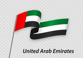 Waving flag of United Arab Emirates on flagpole. Template for in vector