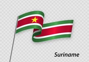 ondeando la bandera de surinam en el asta de la bandera. plantilla para la independencia d vector