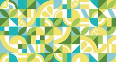 Geometric abstract texture in Bauhaus style with lemon. Seamless repeating pattern with simple shapes, mosaic of squares and triangles. Vector retro illustration for background, wallpaper