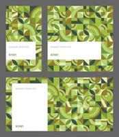 Set of vector templates for banner with kiwi fruit in bauhaus style. Abstract geometric seamless pattern with copy space for ad, stories, social media. Simple repeating shapes, mosaic background