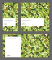 Set of vector templates for banner with kiwi fruit in bauhaus style. Abstract geometric seamless pattern with copy space for ad, stories, social media. Simple repeating shapes, mosaic background