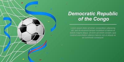 Soccer background with flying ribbons in colors of the flag of DR Congo vector