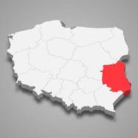 Lublin region location within Poland 3d map vector