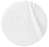 Blank white circle shape label isolated on white background. Crumpled paper piece. Template mockup photo