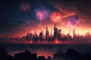 Fireworks over a city. photo