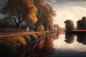 Riverside in autumn abstract background. photo