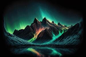 Aurora borealis over the mountains. photo
