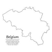 Simple outline map of Belgium, in sketch line style vector