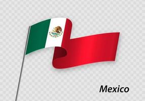 Waving flag of Mexico on flagpole. Template for independence day vector