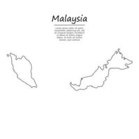 Simple outline map of Malaysia, in sketch line style vector