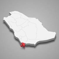 Jizan region location within Saudi Arabia 3d map vector