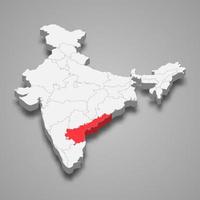 Andhra Pradesh state location within India 3d map vector