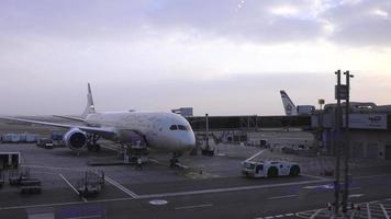 abu dhabi aeropuerto terminal con pasajeros y avión video