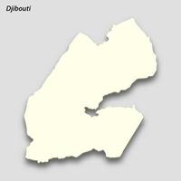 3d isometric map of Djibouti isolated with shadow vector
