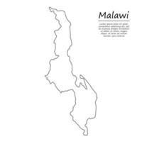 Simple outline map of Malawi, silhouette in sketch line style vector