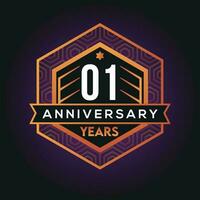 01st year anniversary celebration abstract logo design on vantage black background vector template