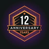 12th year anniversary celebration abstract logo design on vantage black background vector template